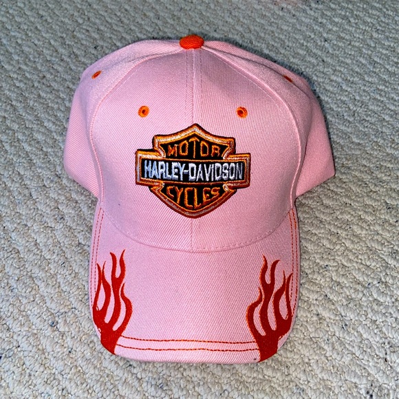 Harley Davidson Pink with Flames Logo Ballcap - Picture 1 of 5